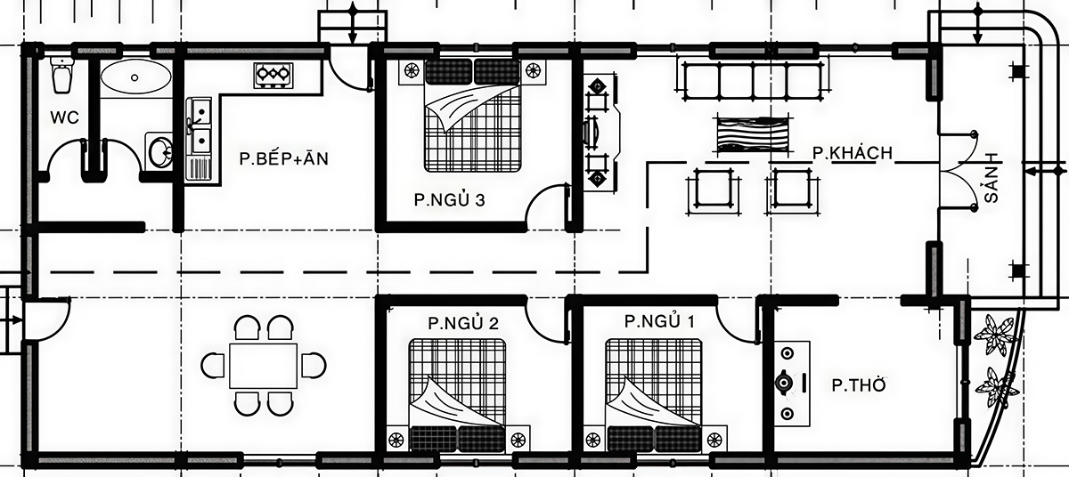 Bản vẽ thiết kế nhà ngang 8m 1 tầng