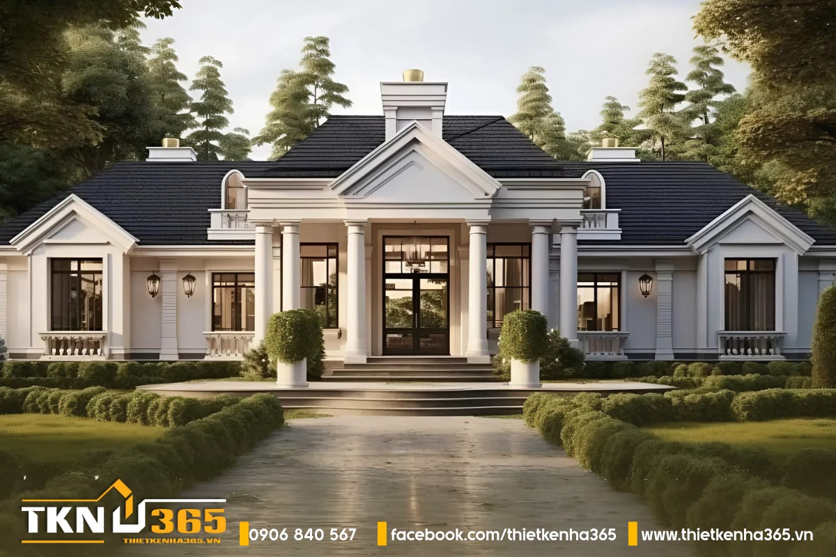 Biệt thự vườn 1 tầng tân cổ điển không gian sống xanh mát