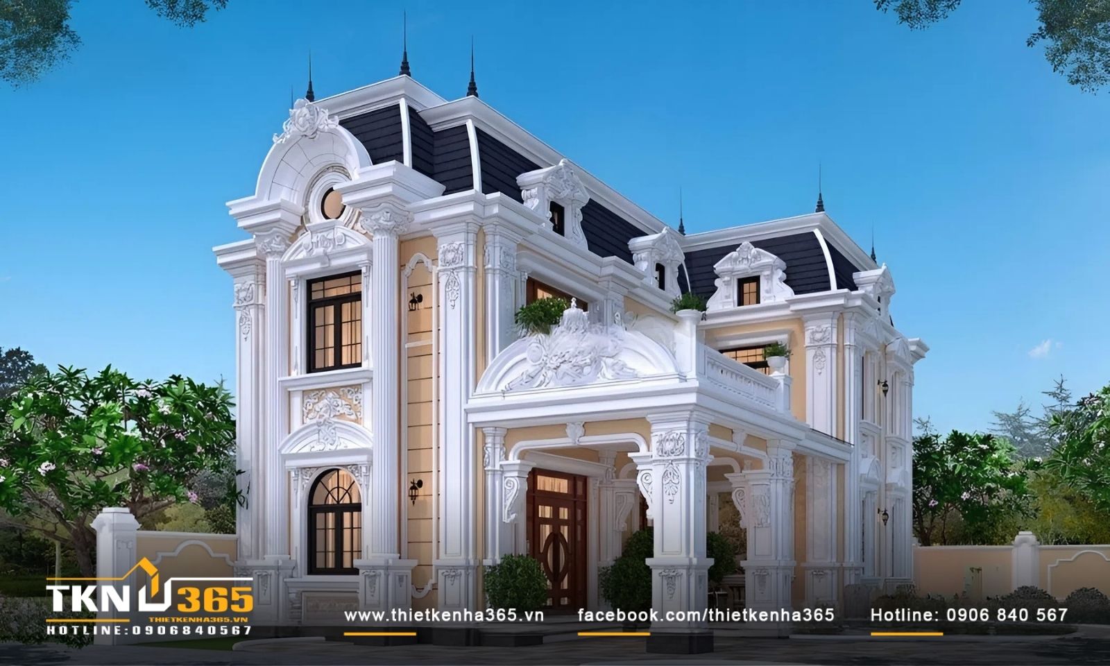 50+ Mẫu biệt thự cổ điển sang trọng, đẳng cấp được yêu thích nhất. 34 Mặt tiền của biệt thự được trang trí với các cột cổ điển, thường được làm từ đá hoặc gỗ, tạo nên sự trang trọng và vững chắc