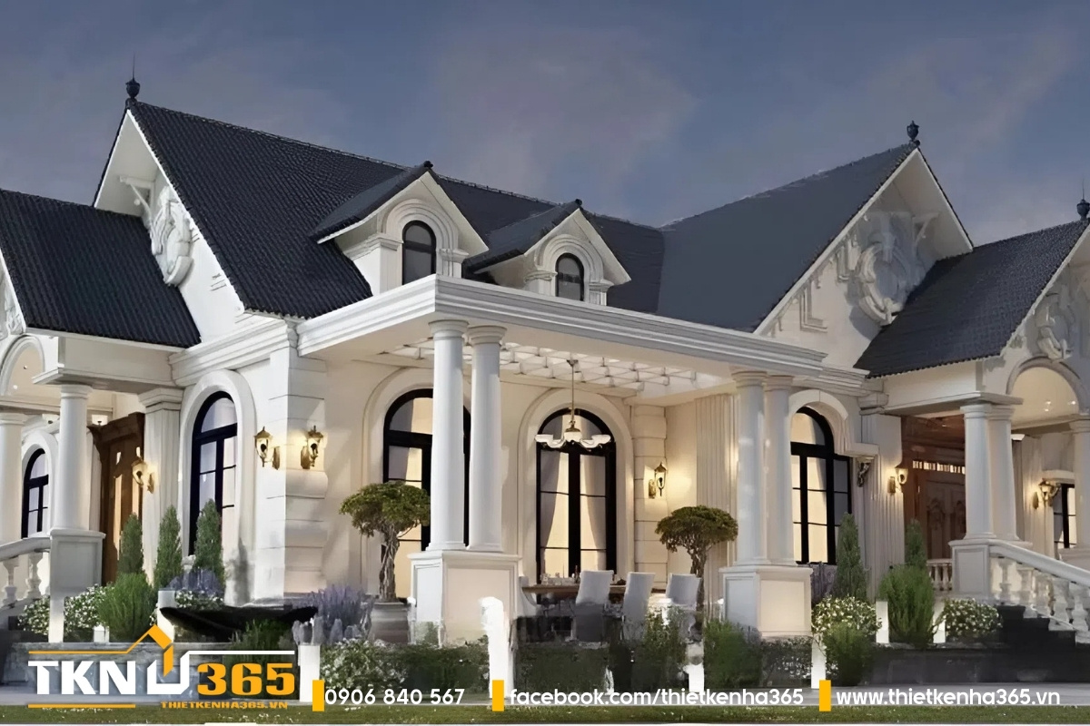 Góc biệt thự mái thái 1 tầng ăn uống ngoài trời với ô thoáng bên trên