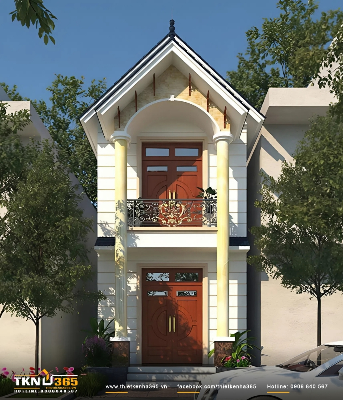 Mặt tiền nhà ống 1 trệt 1 lửng 1 lầu phong cách cổ điển
