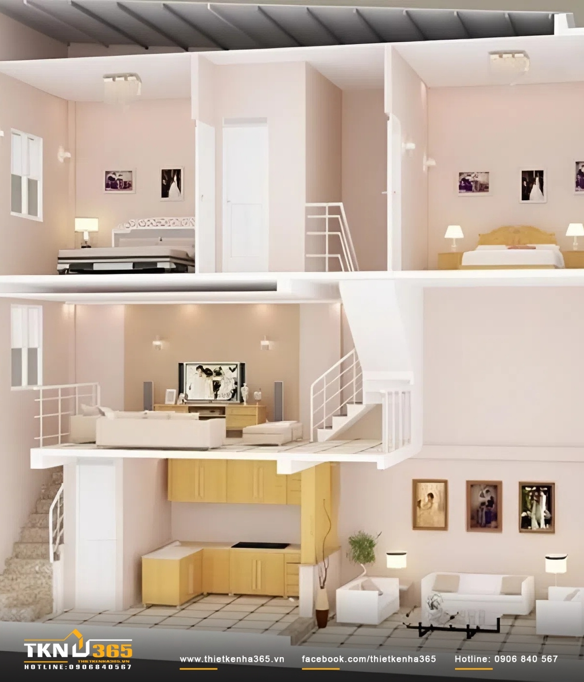 thiết kế nhà ống 1 trệt 1 lửng 1 lầu