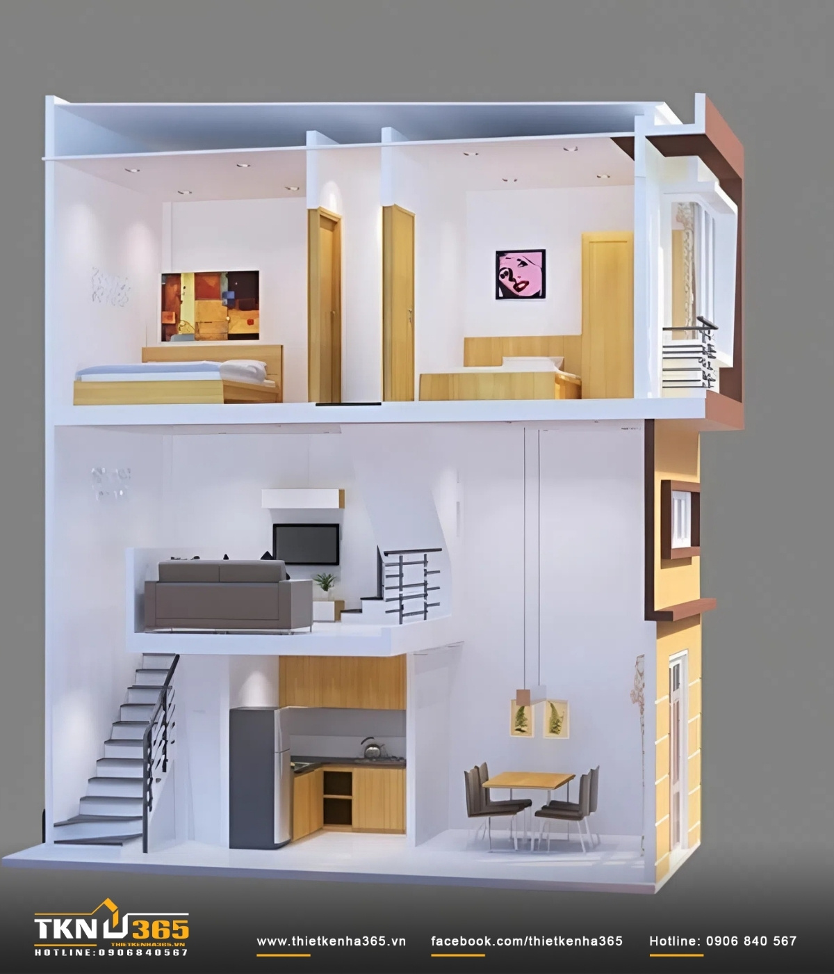 mẫu thiết kế nhà  1 trệt 1 lửng 1 lầu