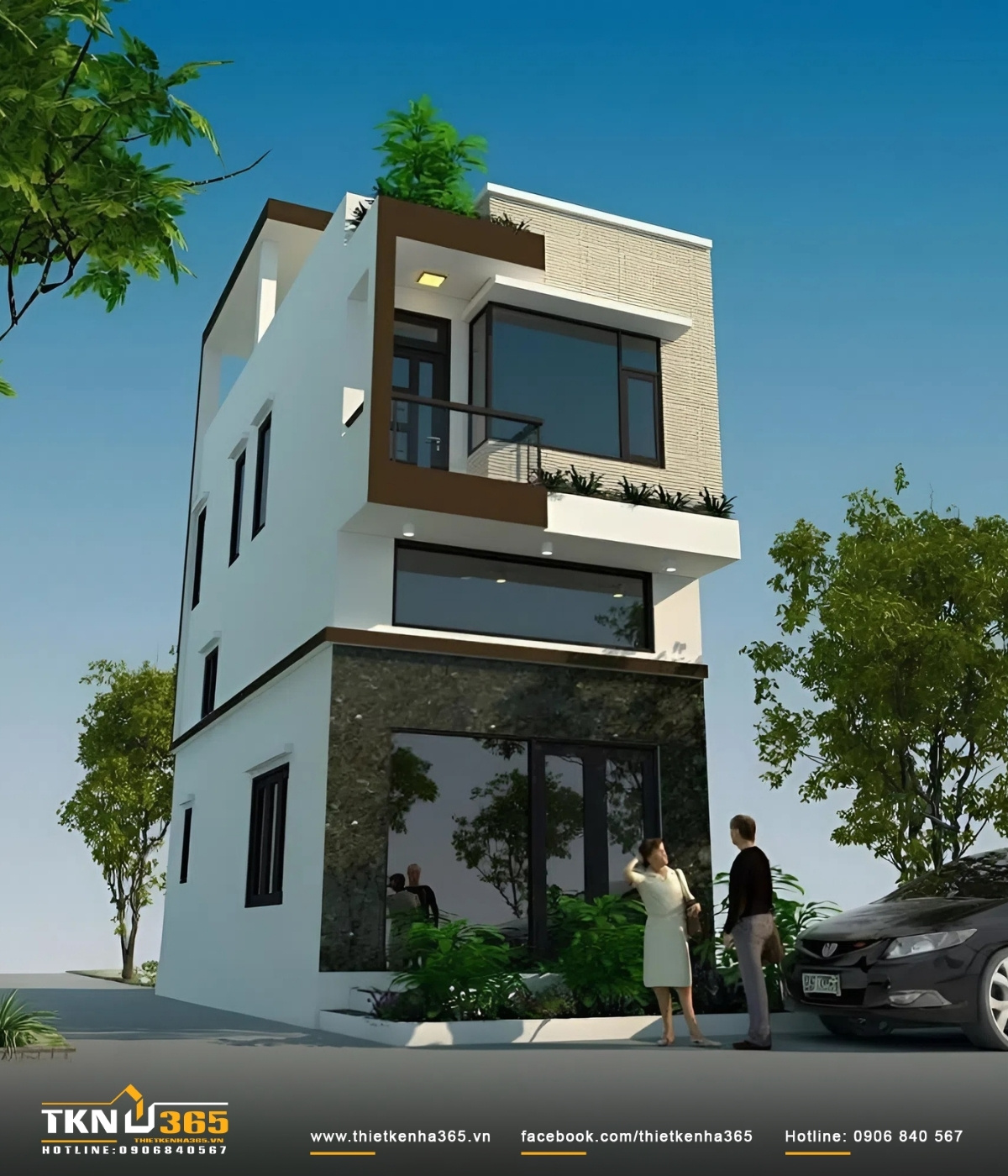 Mặt tiền thiết kế nhà ống 1 trệt 1 lửng 1 lầu theo phong cách hiện đại