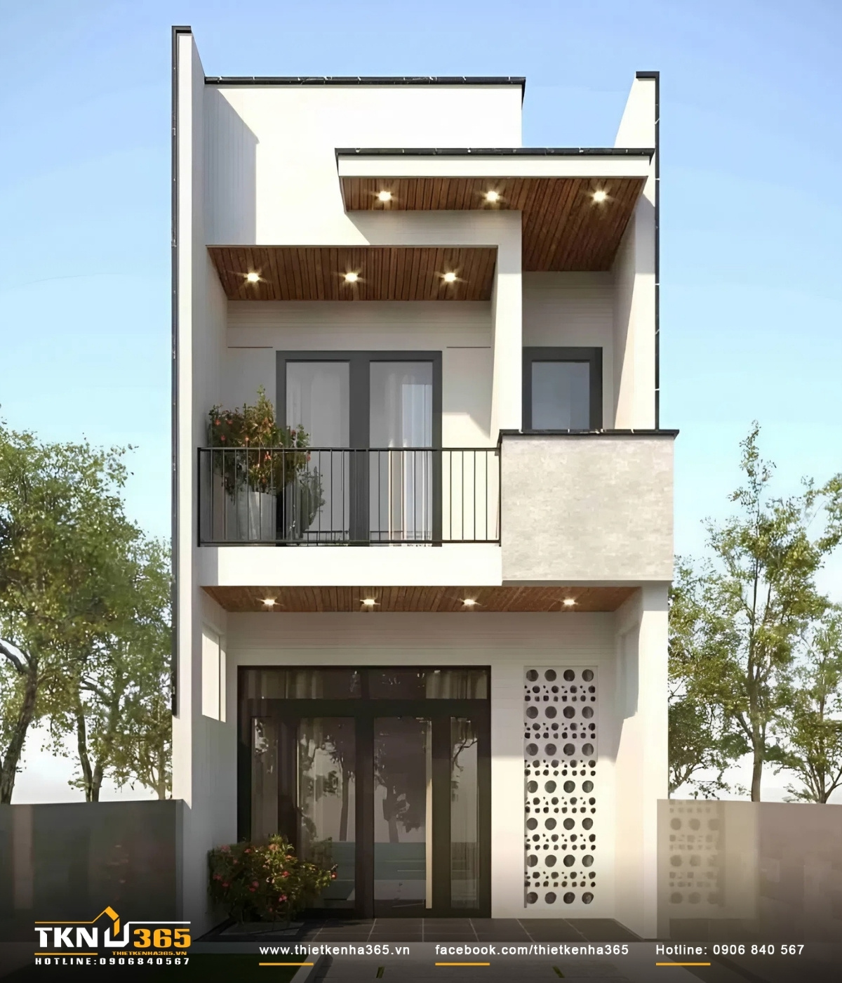 Thiết kế mặt tiền nhà ống 1 trệt 1 lửng 1 lầu đơn giản nhưng bắt mắt