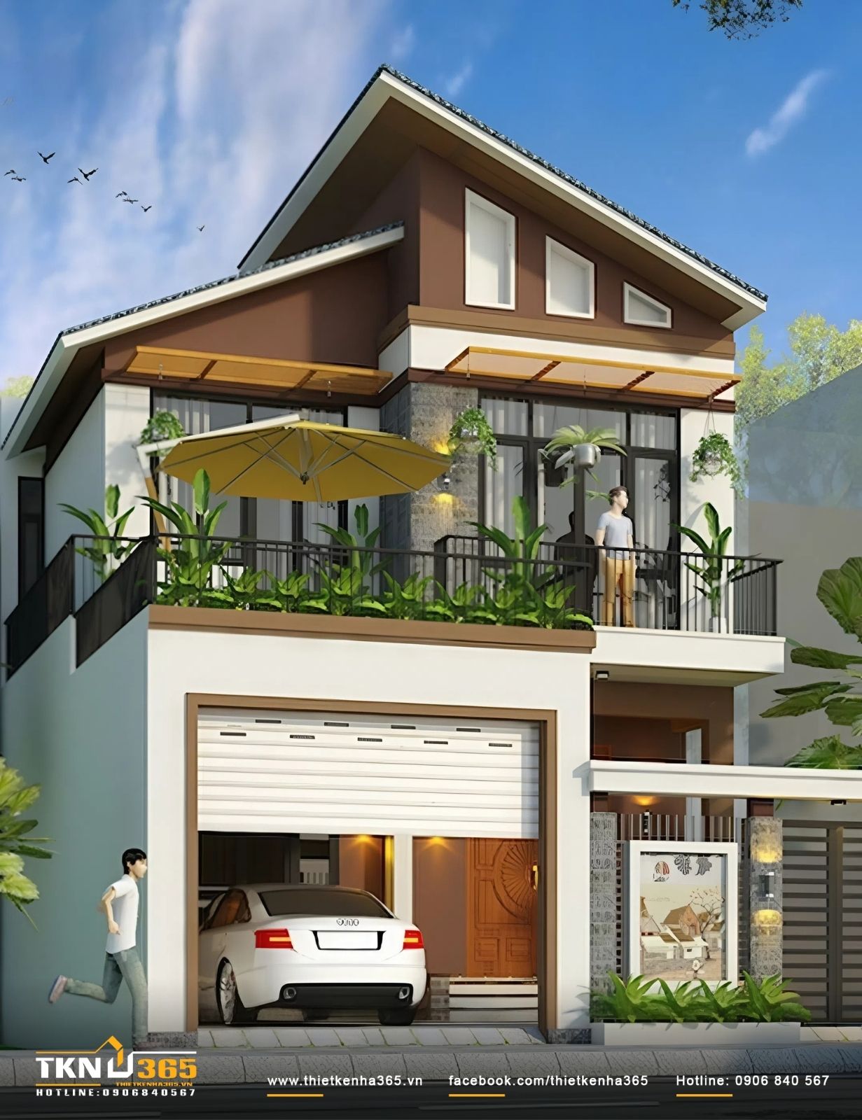 Mẫu nhà 4x10 2 tầng với mái chéo độc lạ
