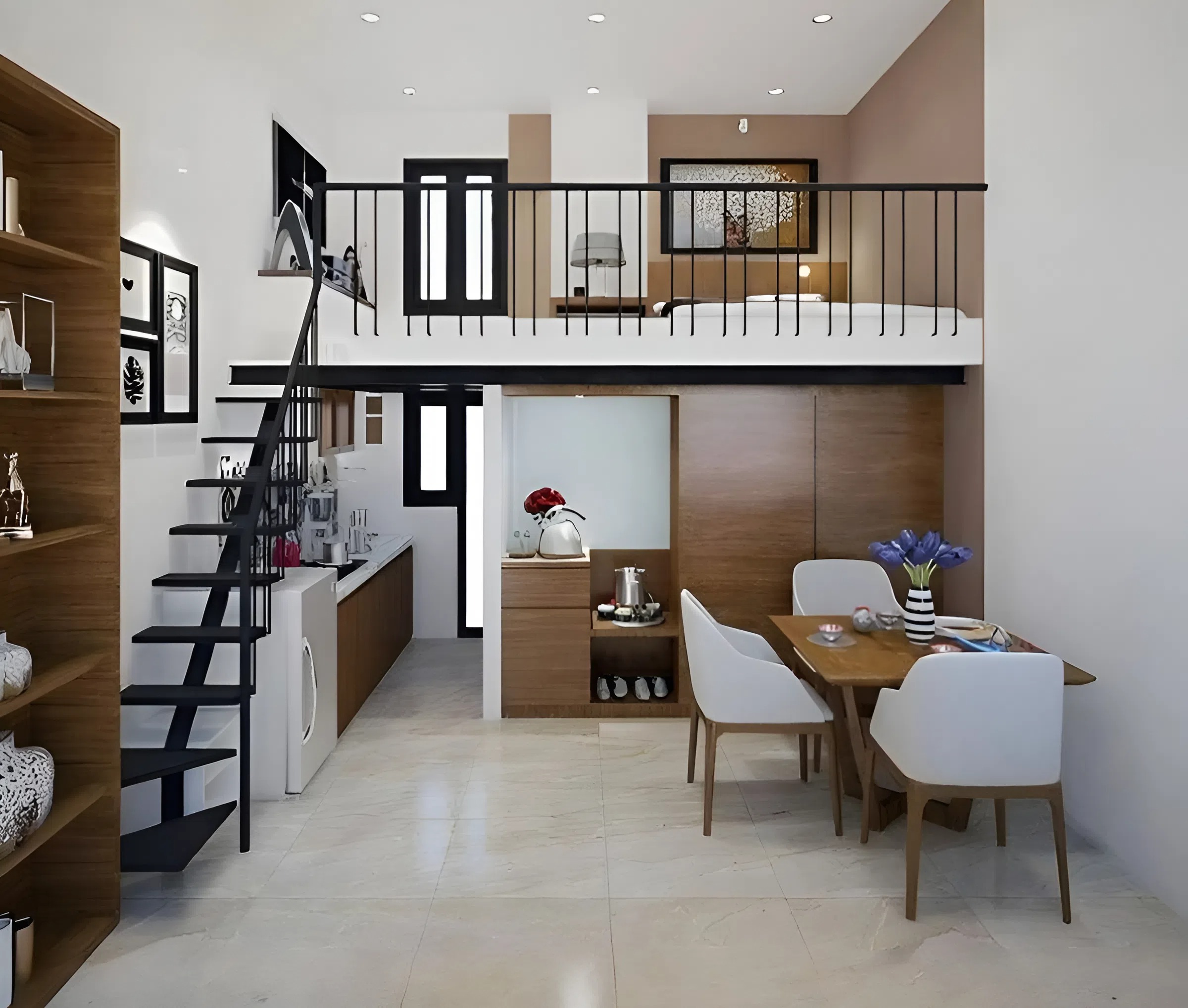 Mẫu nhà 2 tầng có gác lửng đầy đủ tiện nghi (ảnh: sưu tầm)