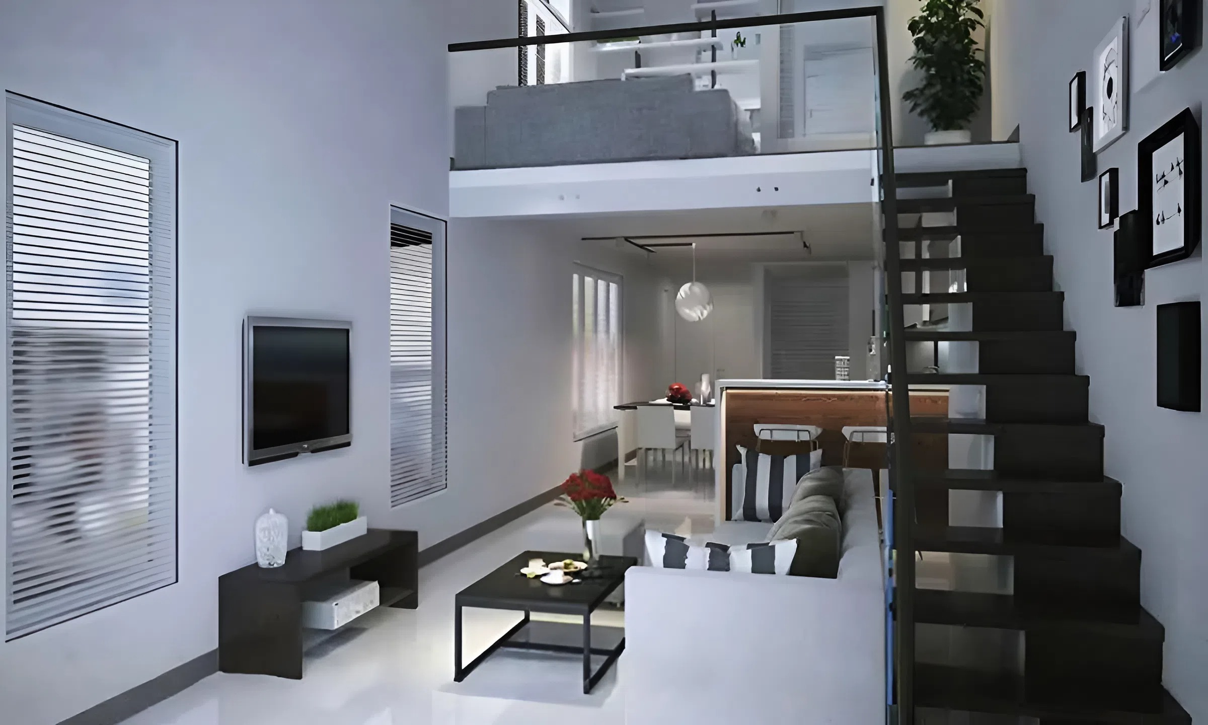 Mẫu nhà 2 tầng có gác lửng đầy đủ tiện nghi (ảnh: sưu tầm)