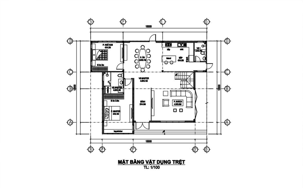 Bản vẽ nhà 2 tầng mặt tiền 10m tầng 1