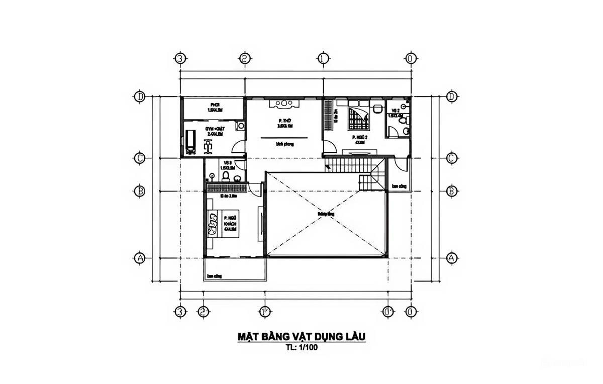 Bản vẽ nhà 2 tầng mặt tiền 10m tầng 2