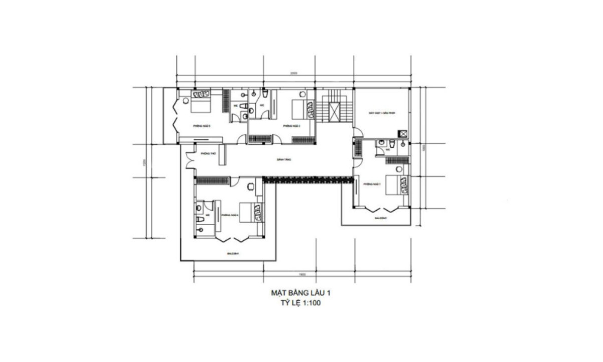 Bản vẽ nhà 2 tầng mặt tiền 10m mái Nhật - tầng 2