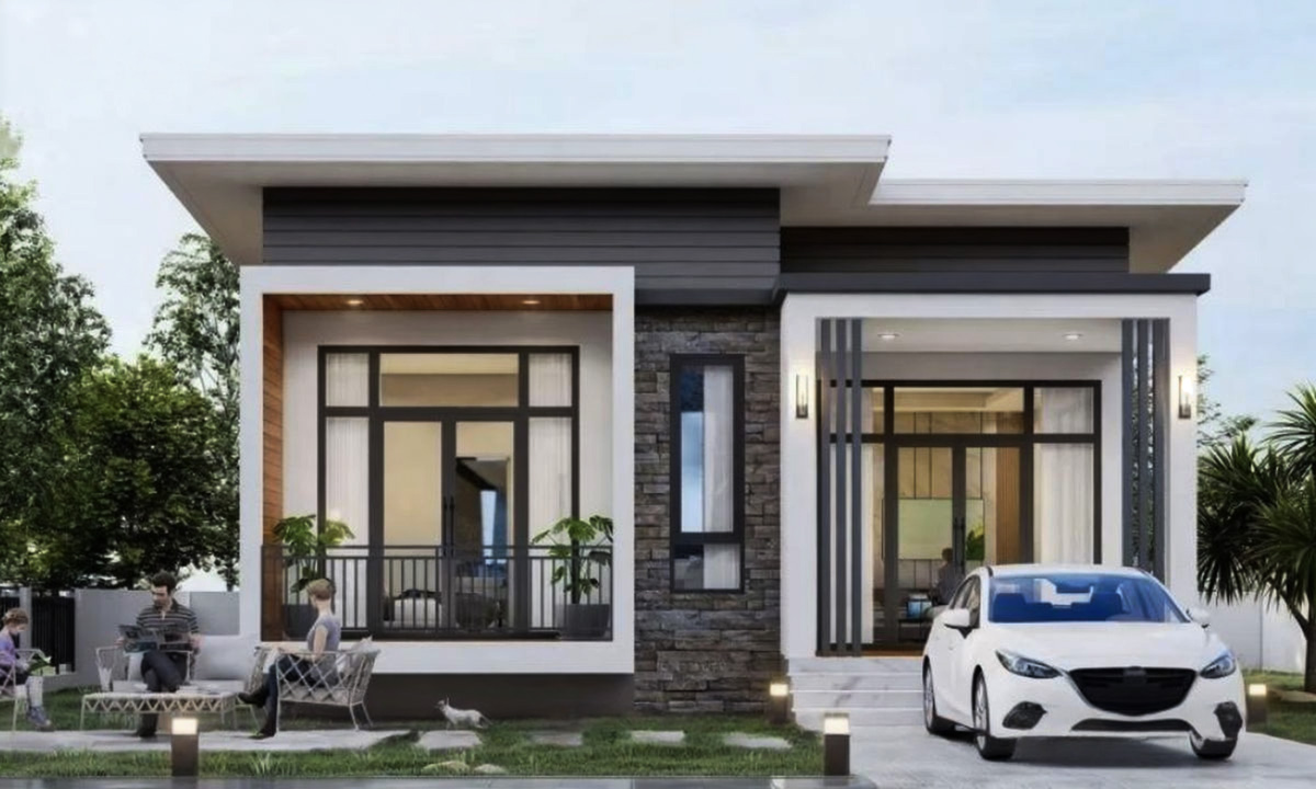 Mẫu nhà cấp 4 mái bằng sân vườn mặt tiền 8m