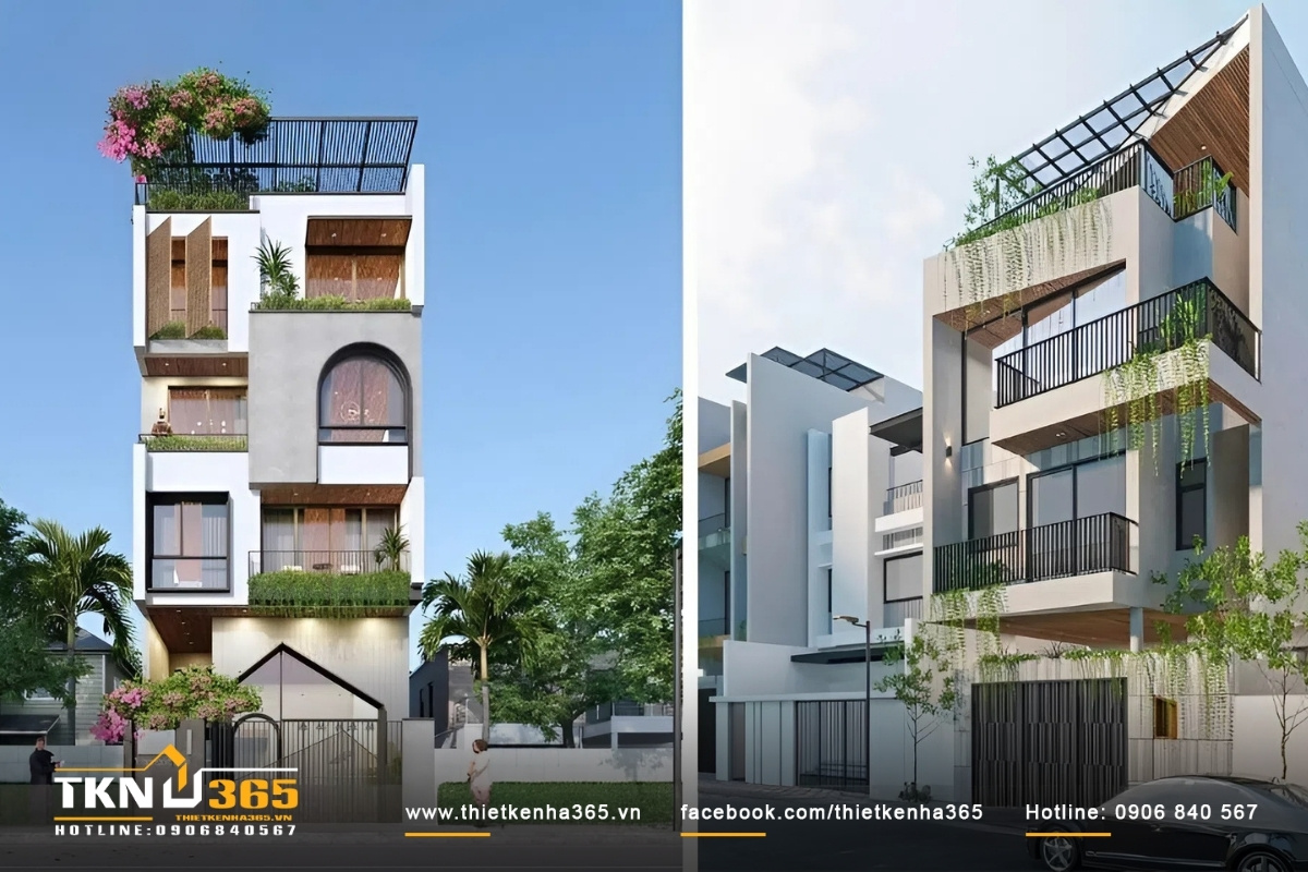 Mẫu mặt tiền nhà ống đẹp hiện đại 4 tầng