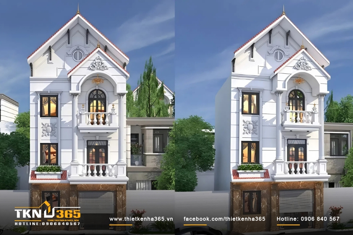 Mẫu nhà ống mái thái có mặt tiền sang trọng, gara để xe