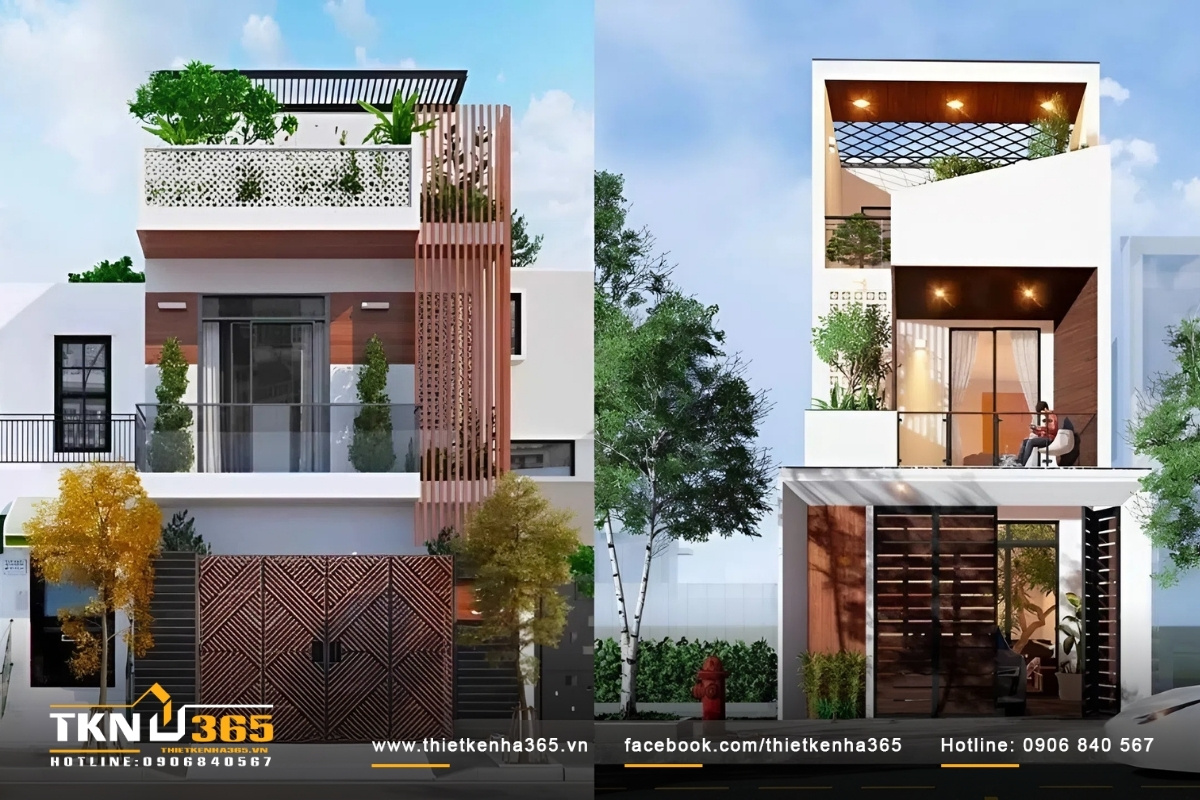 Nhà ở dạng ống với mái bằng ấn tượng, có tiểu cảnh siêu đẹp