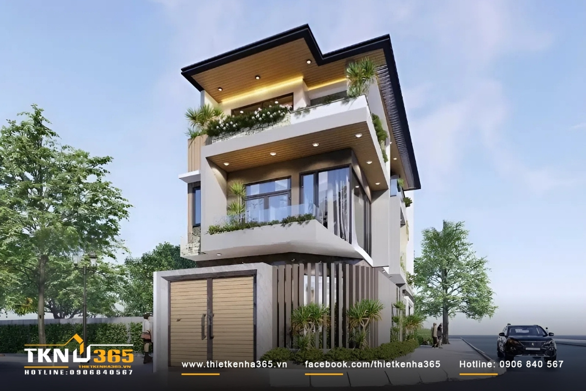 Nhà ống mái nhọn lạ mắt ở vị trí góc hai mặt tiền