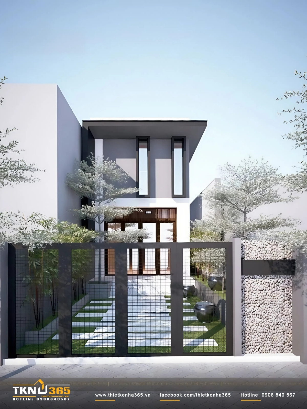 Nhà ống sân vườn hiện đại đẹp năng động phong cách Nhật bản