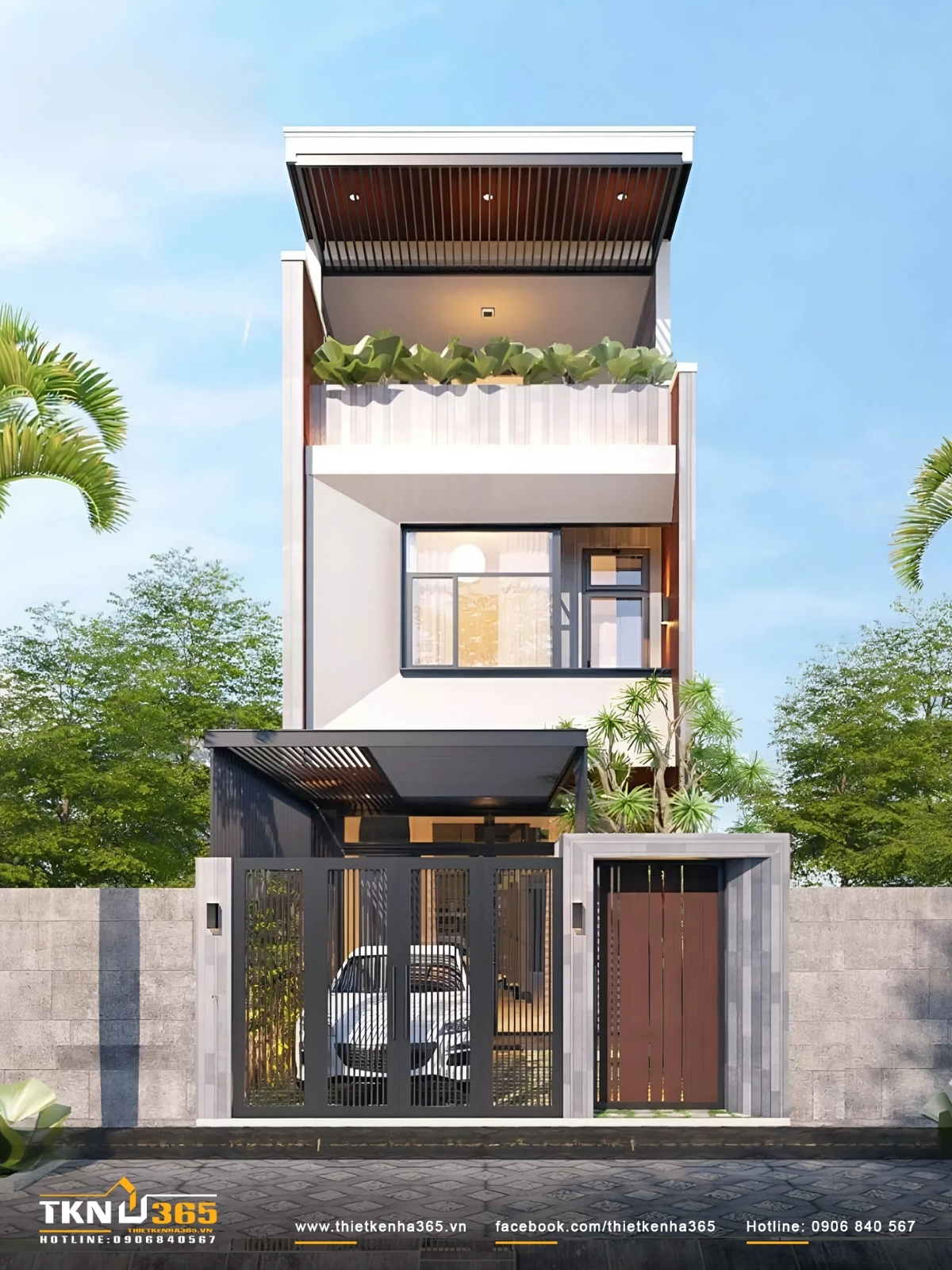 Mẫu thiết kế nhà ống gần gũi với thiên nhiên 3 tầng