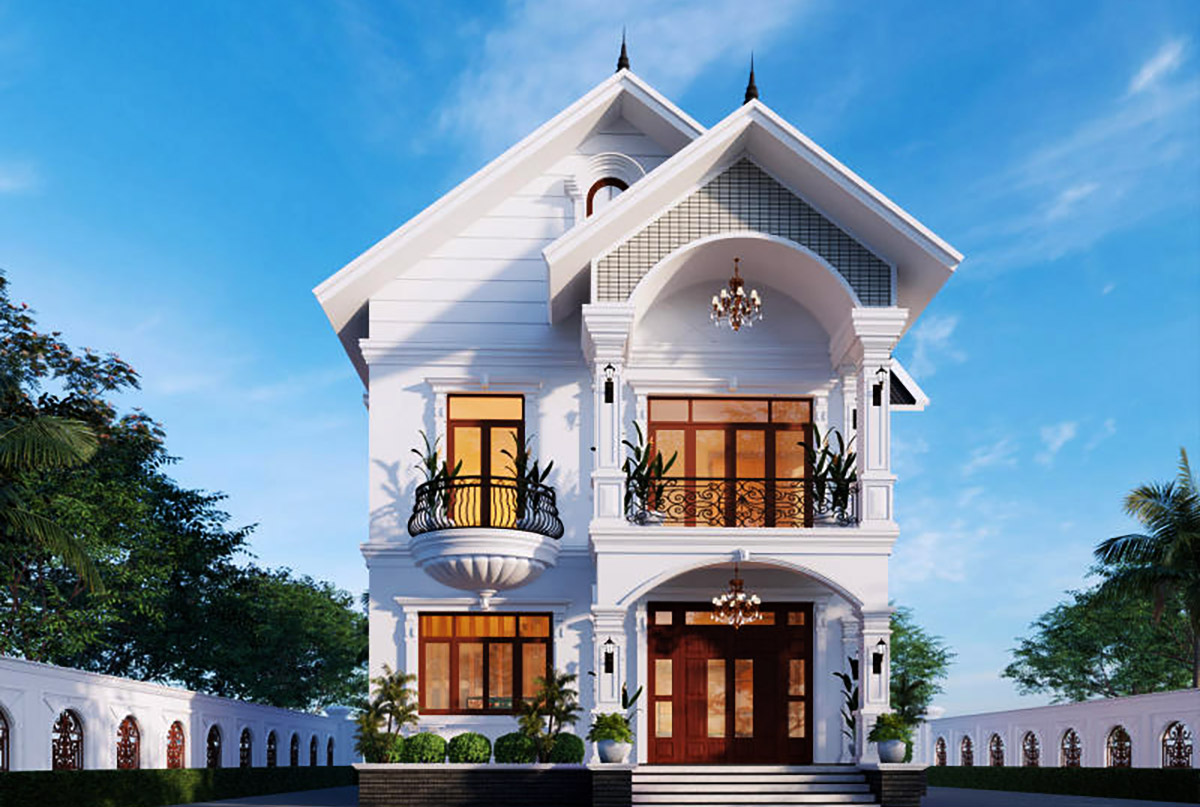 Nhà 2 tầng mặt tiền 10m phong cách tân cổ điển mái thái