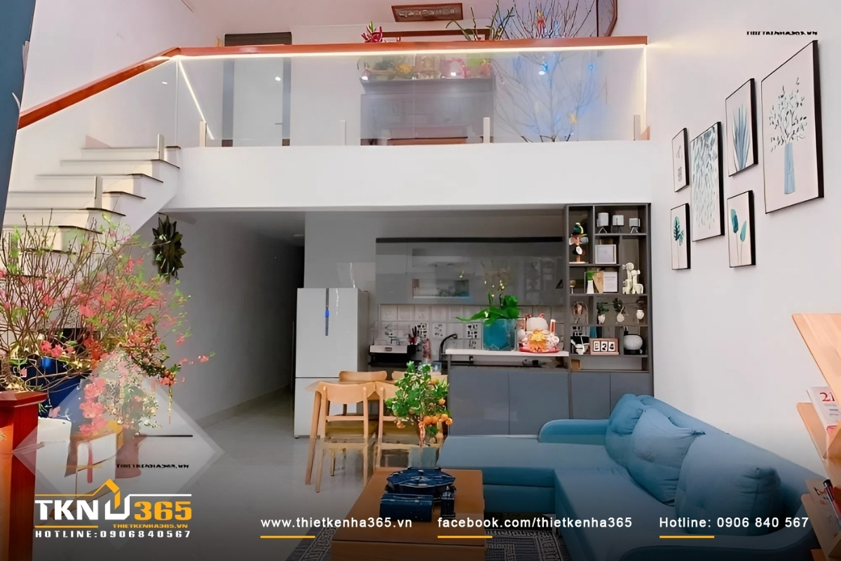 Mẫu nhà 35m2 có gác lửng kết hợp làm phòng thờ