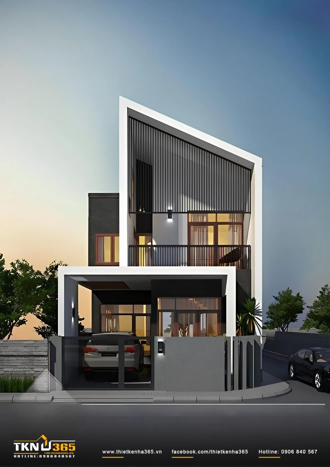 Thiết kế mẫu nhà ống 35m2 hai tầng mái dốc phong cách hiện đại