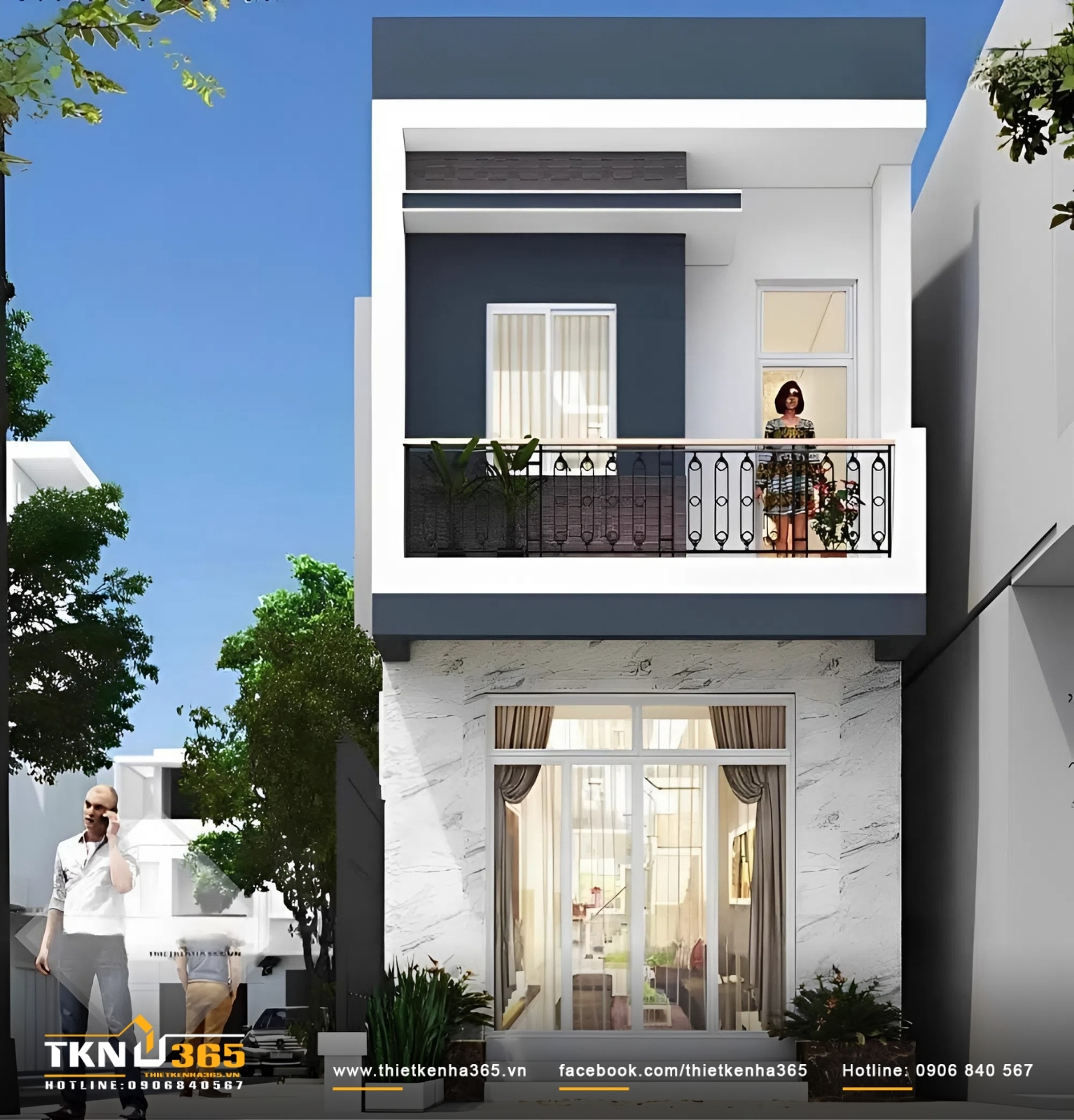 Thiết kế nhà ống 35m2 đẹp 2 tầng với mái bằng đơn giản