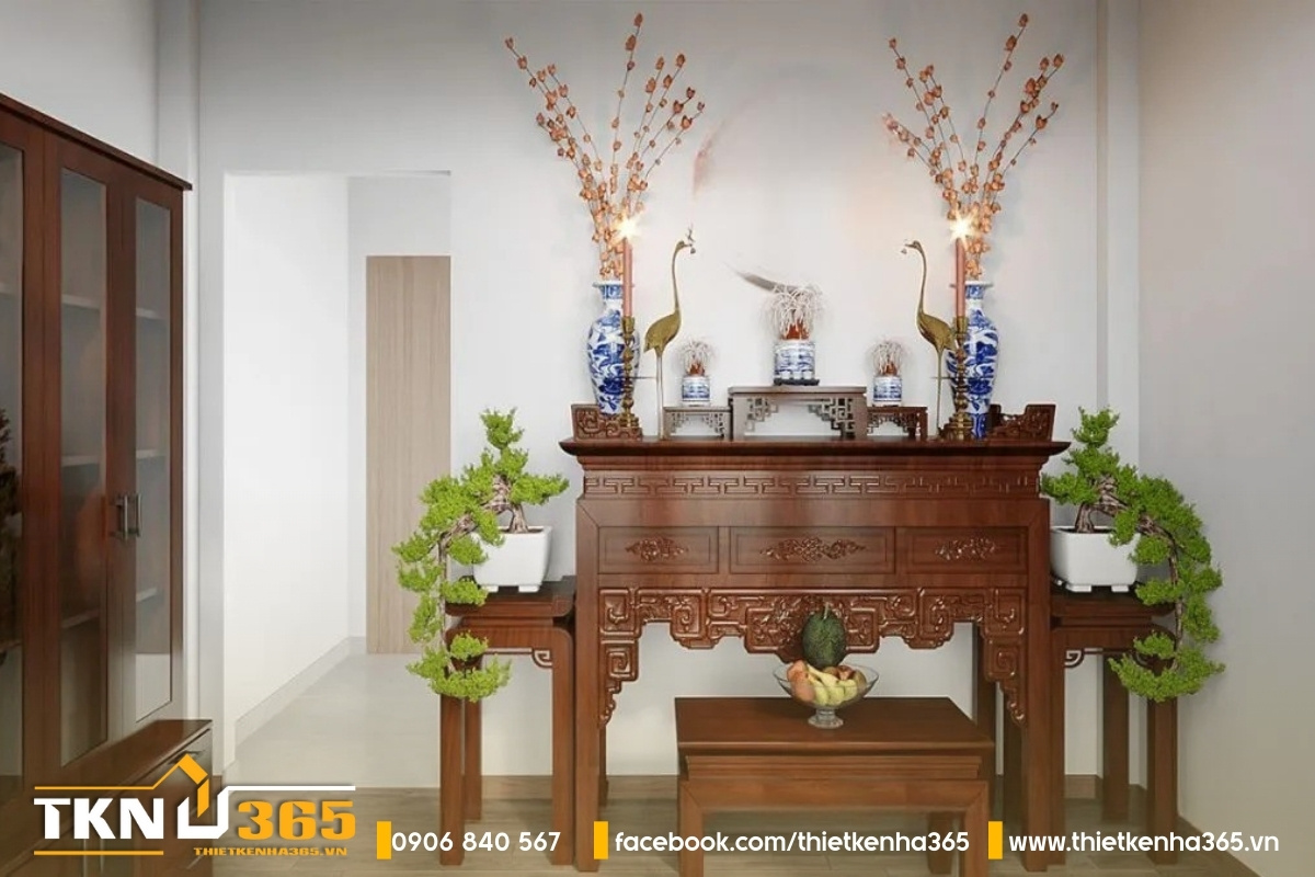 Tư vấn & gợi ý mẫu thiết kế nhà 3x20m chuẩn xu hướng 11 Không gian phòng thờ thiêng liêng được thiết kế trang nhã