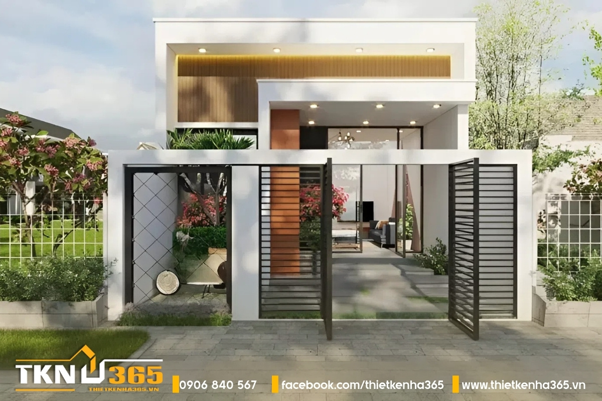 Mẫu nhà 50m2 1 tầng kết hợp sân vườn và mái chữ L hiện đại