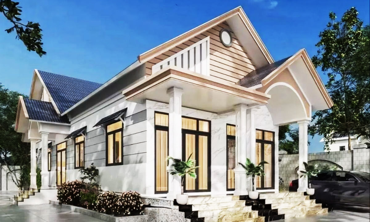 Nhà cấp 4 ngang 8m với mái Thái cùng hệ ngói màu xanh cho ngôi nhà thêm mát mẻ, tản nhiệt tốt (ảnh sưu tầm)