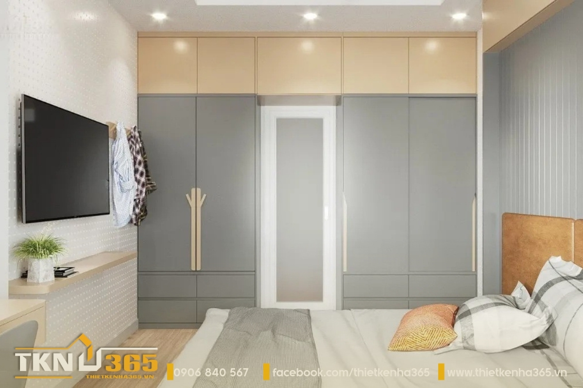 Tủ được thiết kế sát trần giúp tận dụng tối đa diện tích trống