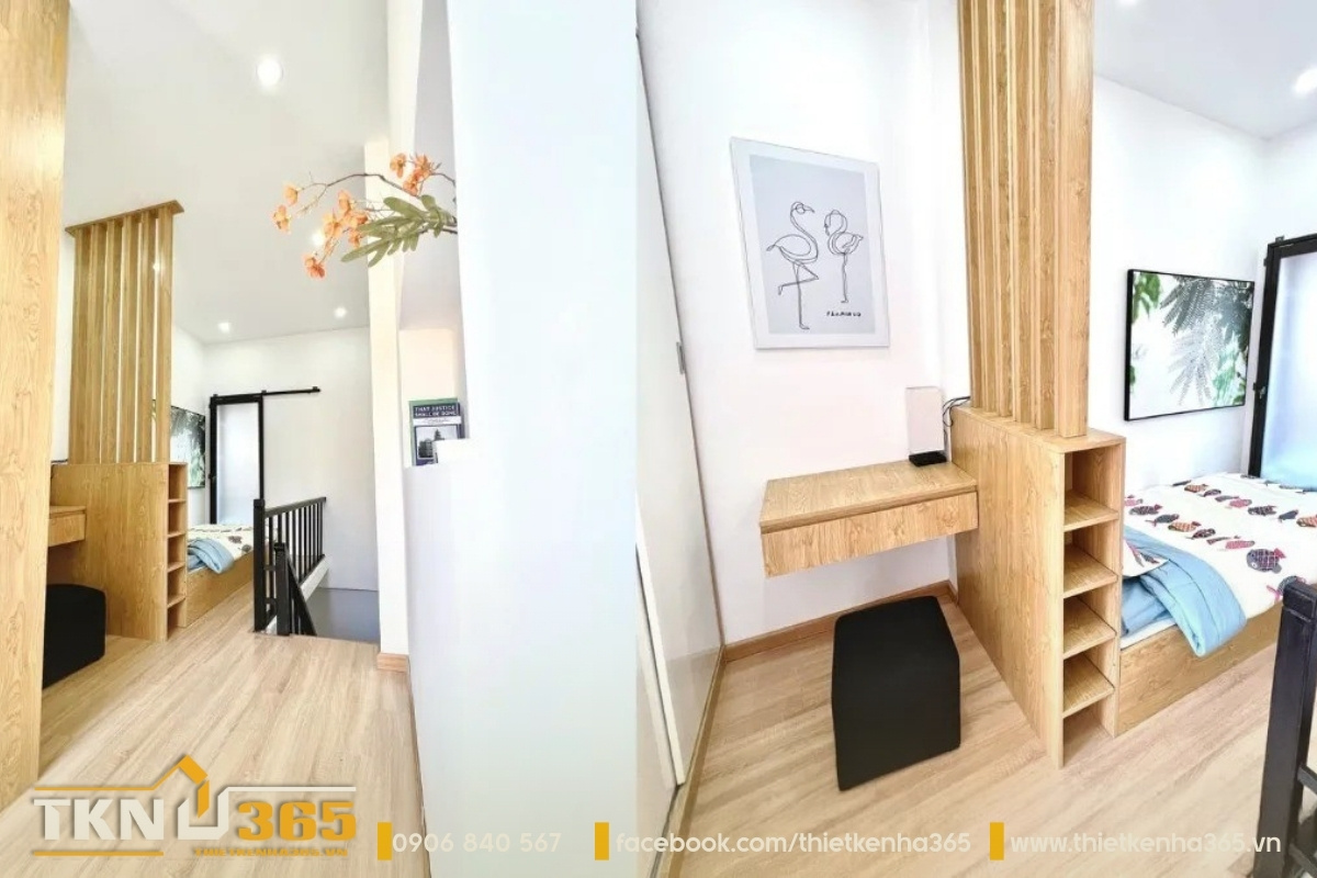 Thành giường kết hợp với kệ để sách và bàn học