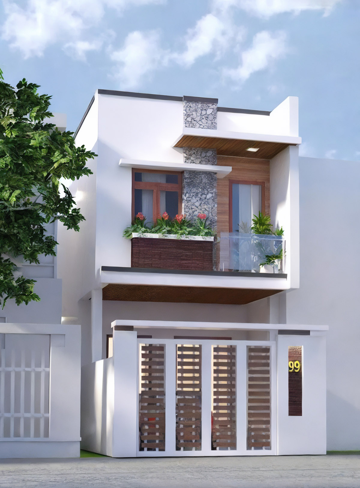 Thiết kế mặt tiền nhà ống 2 tầng diện tích 50m2