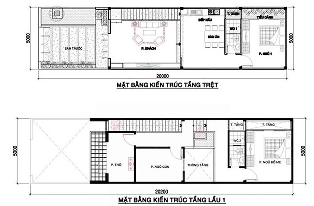 Mặt bằng công năng nhà 2 tầng 50m2 mái bằng