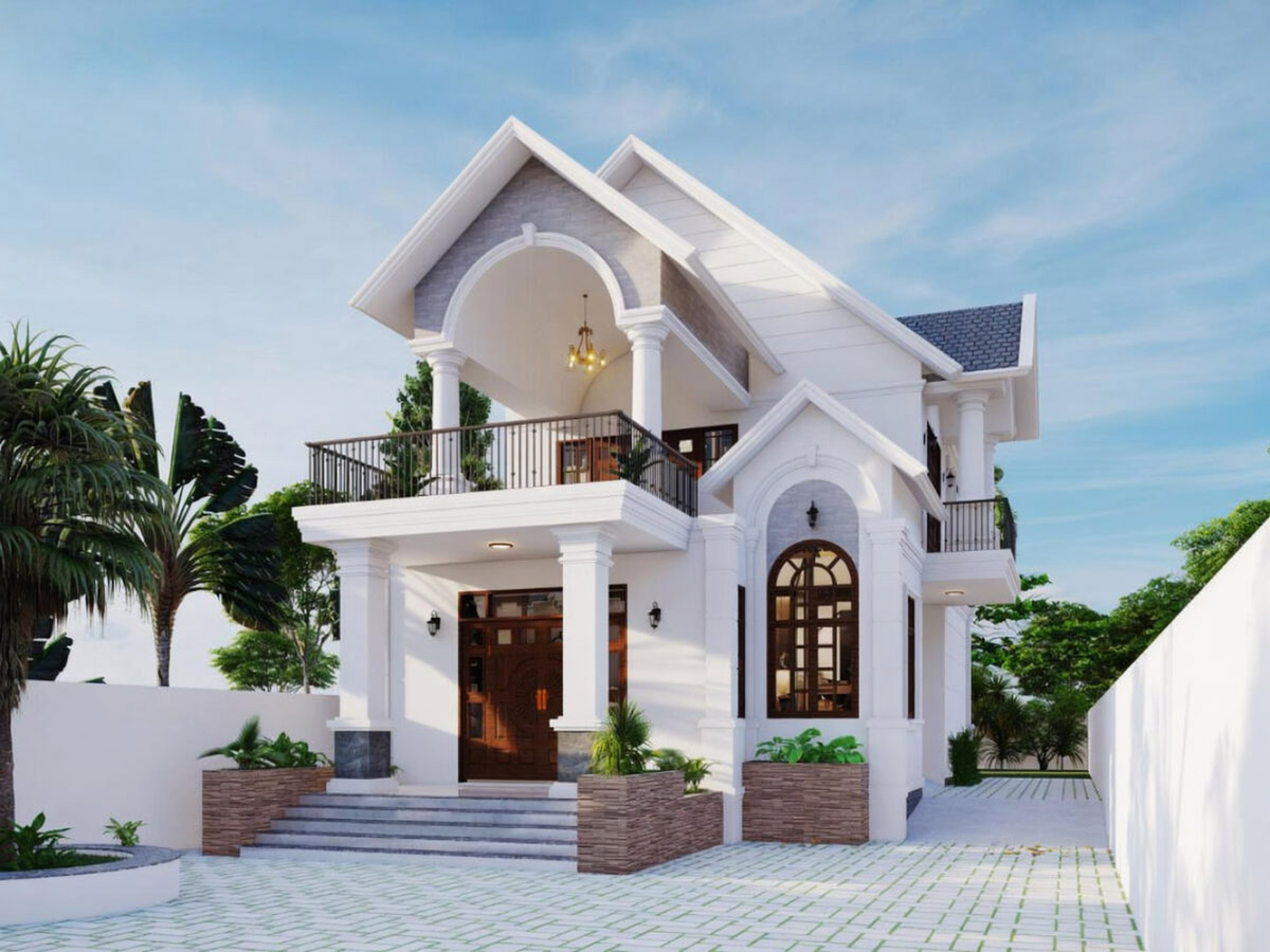 Mẫu nhà 2 tầng 60m2 mái thái. 
