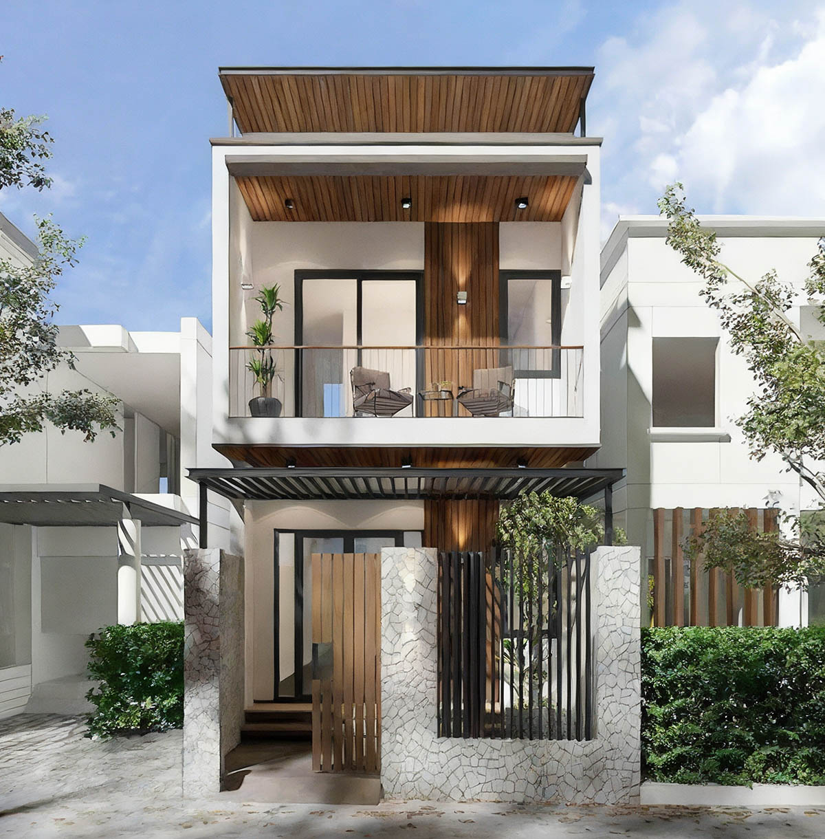 Mẫu thiết kế nhà 2 tầng 60m2 mái bằng. 