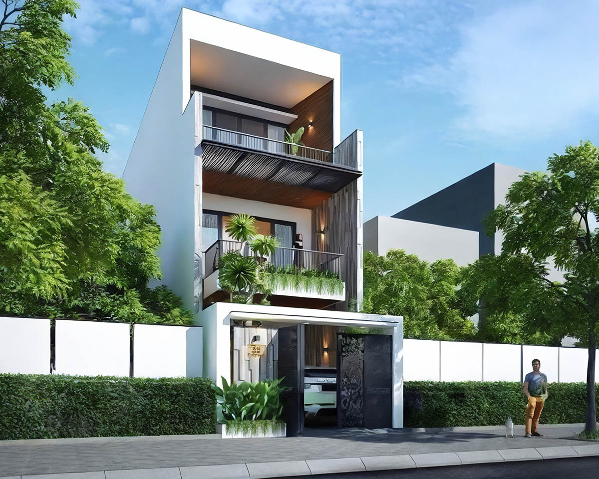 Mẫu thiết kế nhà ngang 6m dài 15m đẹp - xu hướng 2026 18 Phối cảnh thiết kế mẫu nhà ngang 6m dài 15m cấu trúc bậc thang ấn tượng.