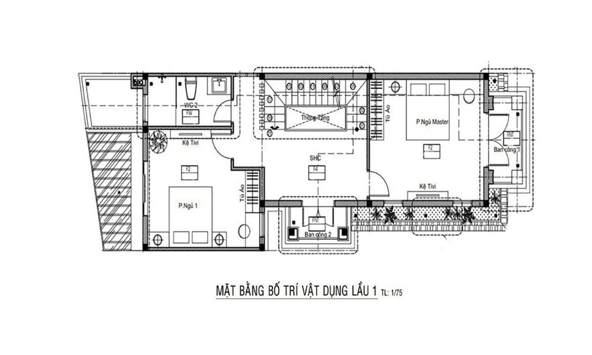 Mẫu thiết kế nhà ngang 6m dài 15m đẹp - xu hướng 2026 4 Mặt bằng bố trí tầng 1 nhà 6x15m