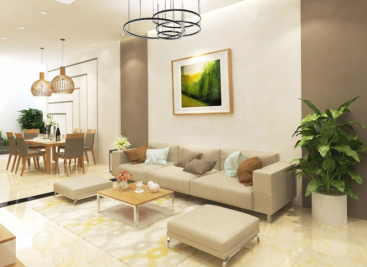 Mẫu thiết kế nhà ngang 6m dài 15m đẹp - xu hướng 2026 6 Nội thất phòng ăn nhà ngang 6m dài 15m với gam màu bé nhẹ nhàng, hiện đại.