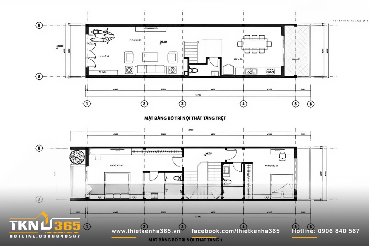 mặt bằng nhà phố 2 tầng 1 tum 4x18m