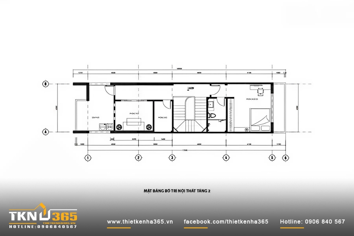 Mặt bằng nhà phố 2 tầng 1 tum 4x18m