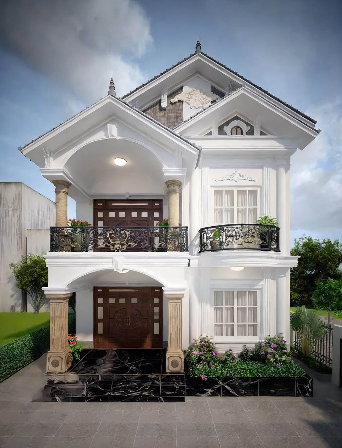 Mẫu nhà vuông 8x9m 2 tầng mái thái cổ điển đẹp ngây ngất