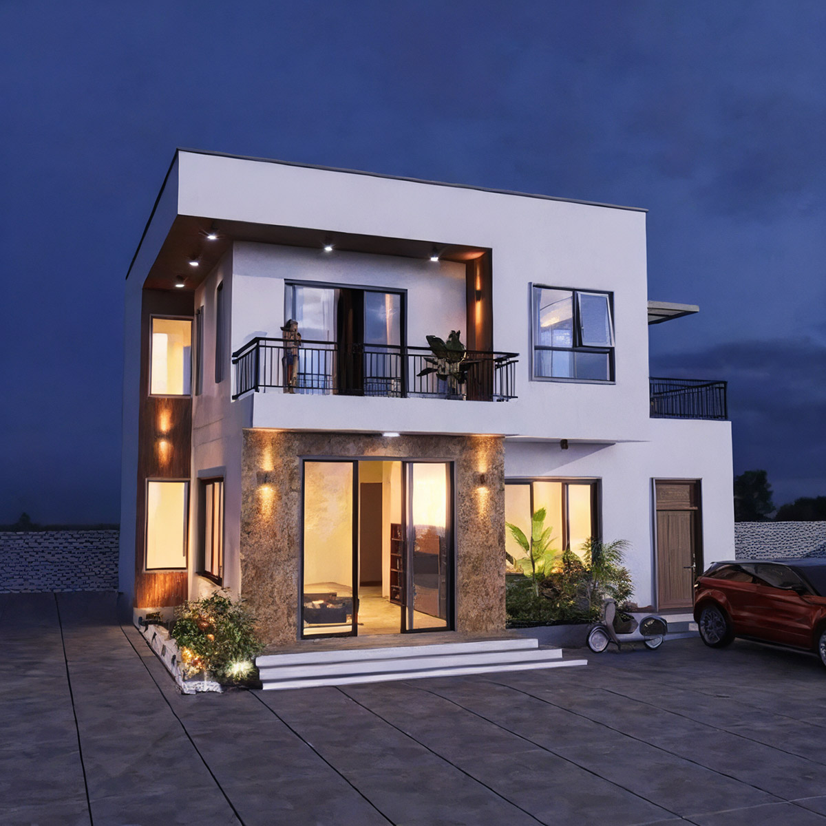 Thiết kế nhà vuông 2 tầng 8x9m tối giản cho gia đình thu nhập thấp