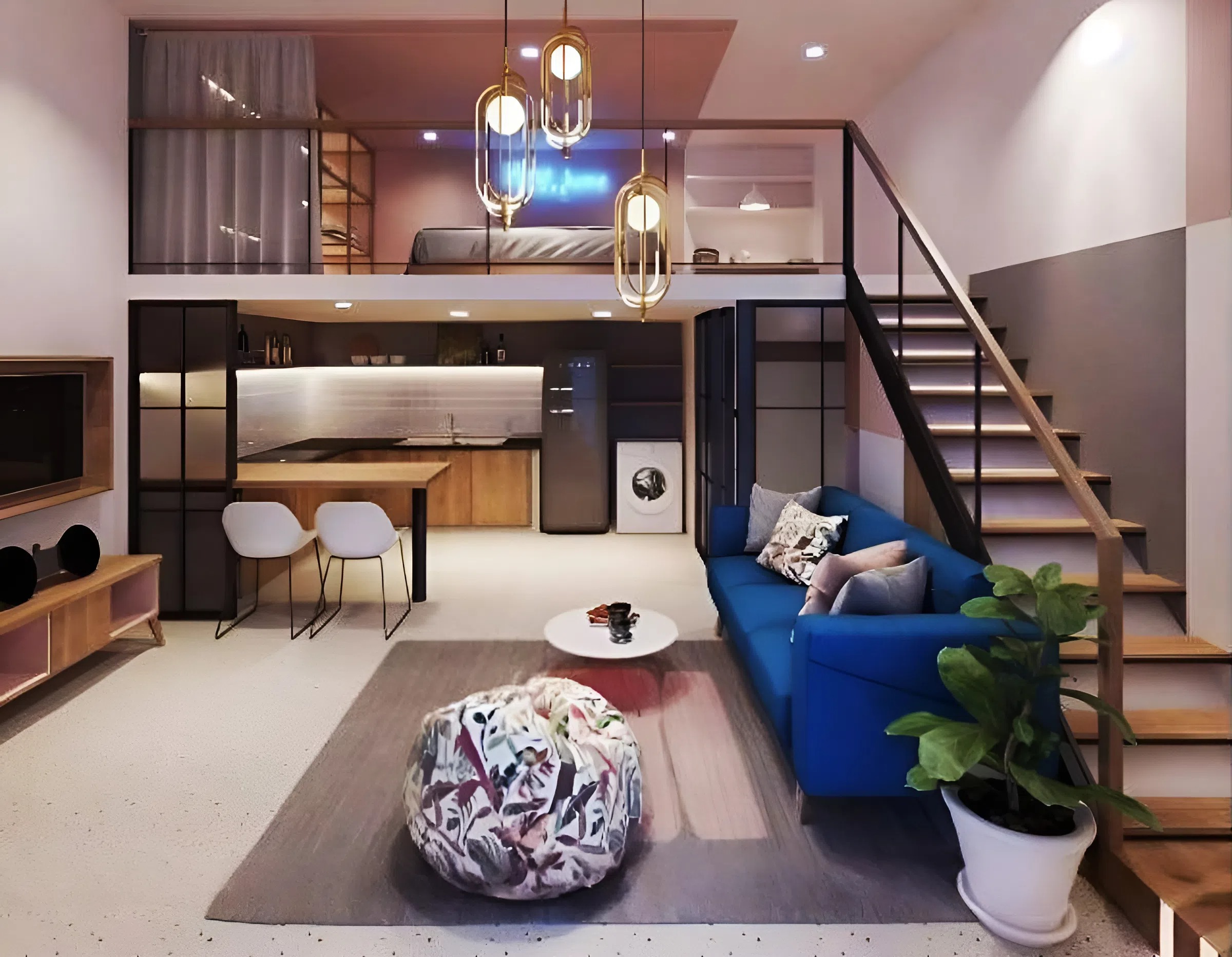 Thiết kế nội thất nhà gác lửng 2 tầng tối giản, gần gũi với thiên nhiên (ảnh: sưu tầm)