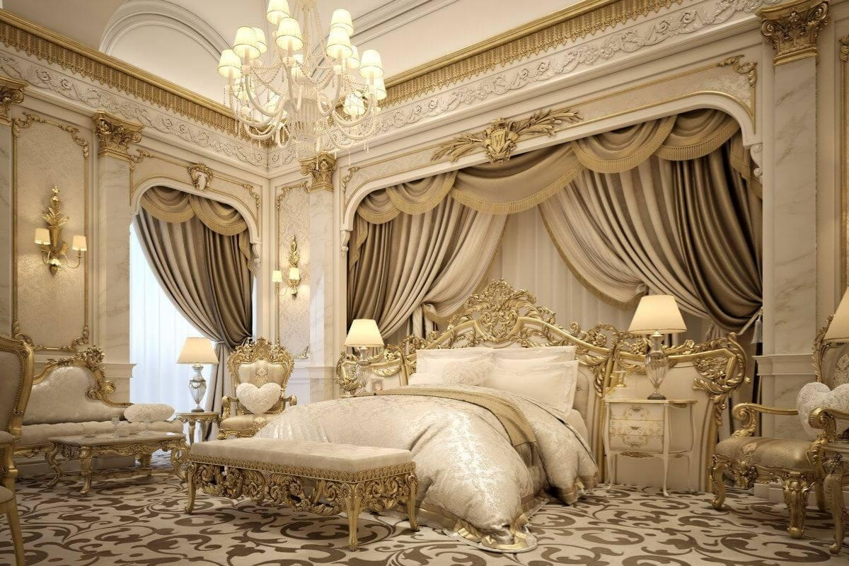 Thiết kế nội thất phòng ngủ 28m2 đẹp sang trọng cổ điển 