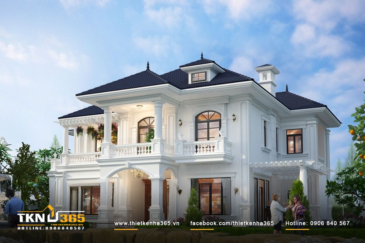 99+ thiết kế biệt thự 2 tầng mái ngói đẹp ấn tượng 2025 5 Biệt thự mái ngói 2 tầng theo phong cách tân cổ điển cũng đang được rất nhiều người yêu thích