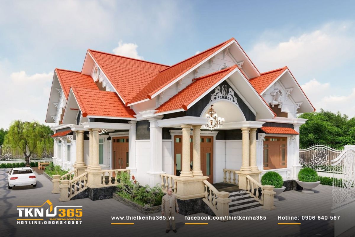 40+ mẫu thiết kế biệt thự 400m2 đẹp, siêu cuốn hút 31 Mẫu biệt thự diện tích 400m2 1 tầng mang nét kiến trúc Pháp