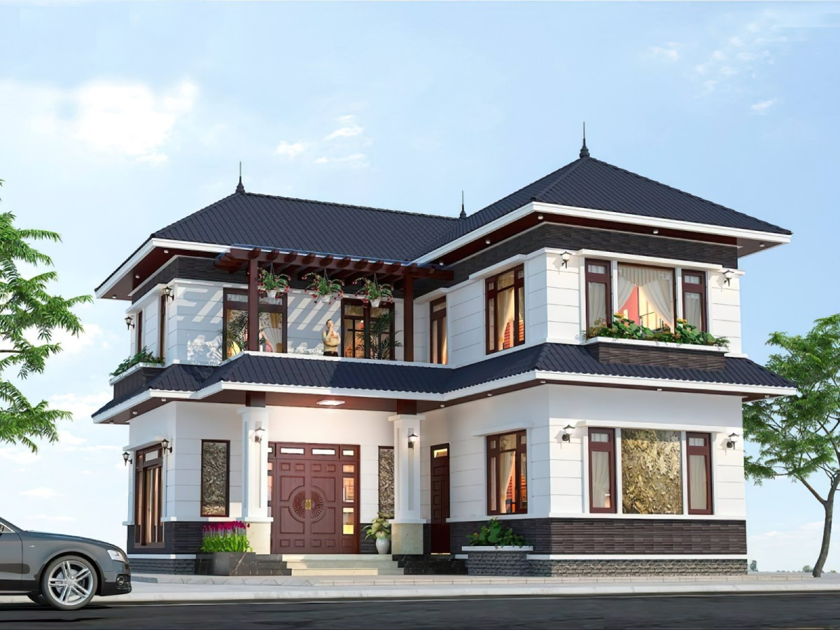 Mẫu nhà 2 tầng chữ L 100m2 10