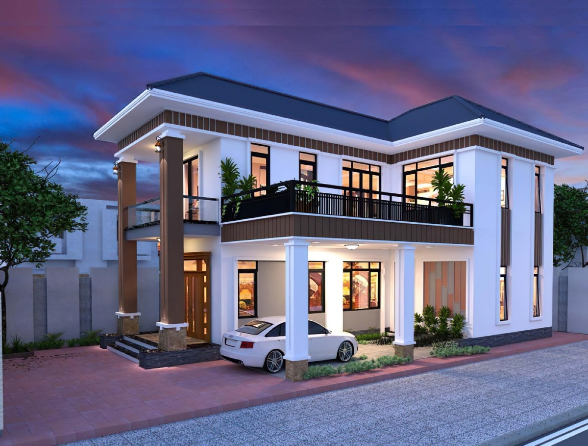 Mẫu nhà 2 tầng chữ L 100m2 5
