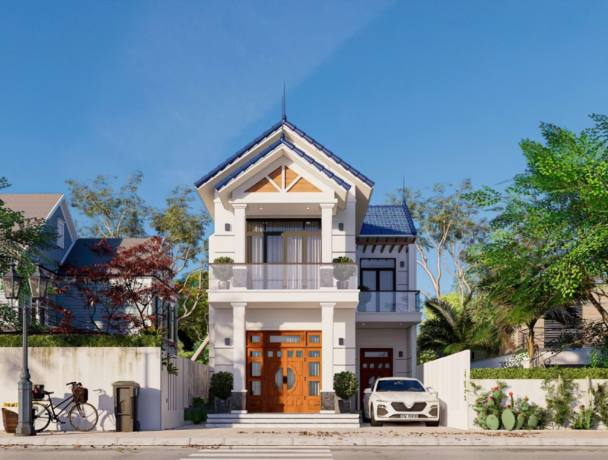 30+ Mẫu thiết kế nhà 2 tầng mái thái hiện đại, sang trọng 2026 1 Kiểu thiết kế nhà 2 tầng mái Thái 1