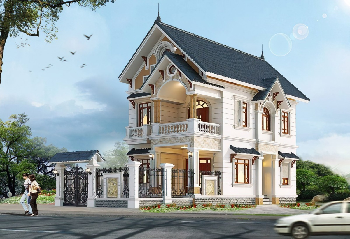 30+ Mẫu thiết kế nhà 2 tầng mái thái hiện đại, sang trọng 2026 3 Kiểu thiết kế nhà 2 tầng mái Thái 3